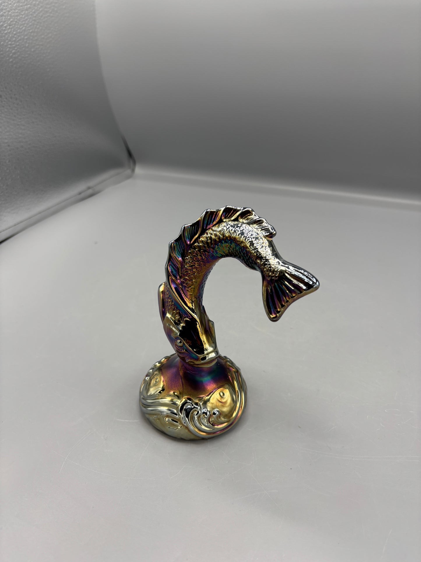 Vintage Fenton Carnival glass iridescent Koi Fish