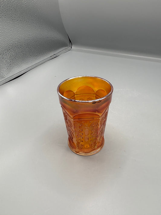 Fenton Marigold iridescent tumbler with grape & leaf