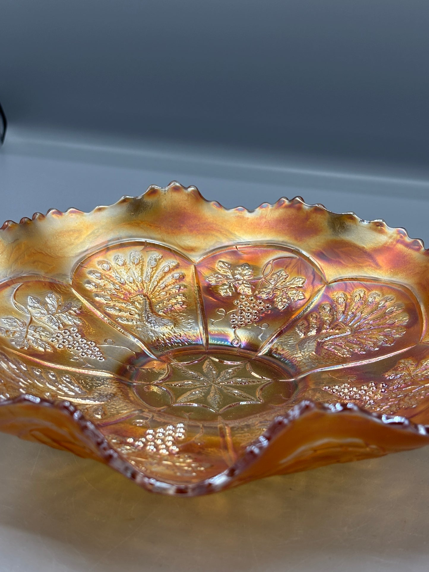 Fenton Peacock & Grapes ruffled