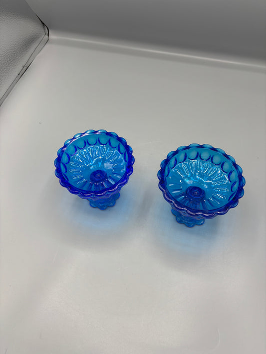 Vintage Fenton Colonial blue thumbprint glass candle holder