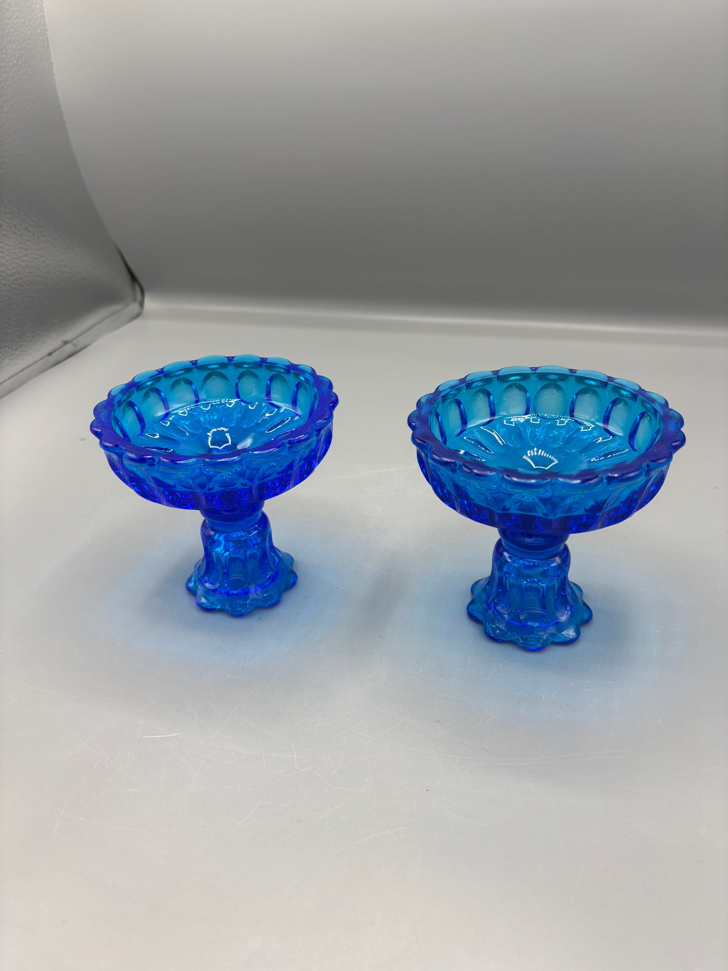 Vintage Fenton Colonial blue thumbprint glass candle holder
