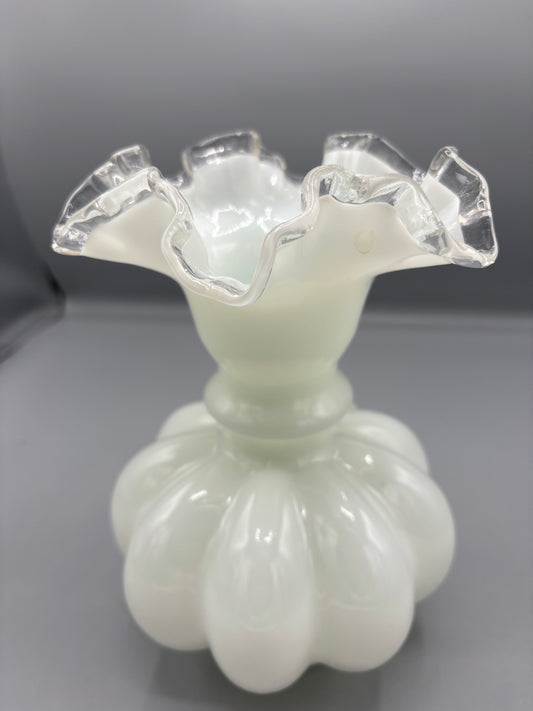 Fenton Silver crest melon glass vase with ruffled rim