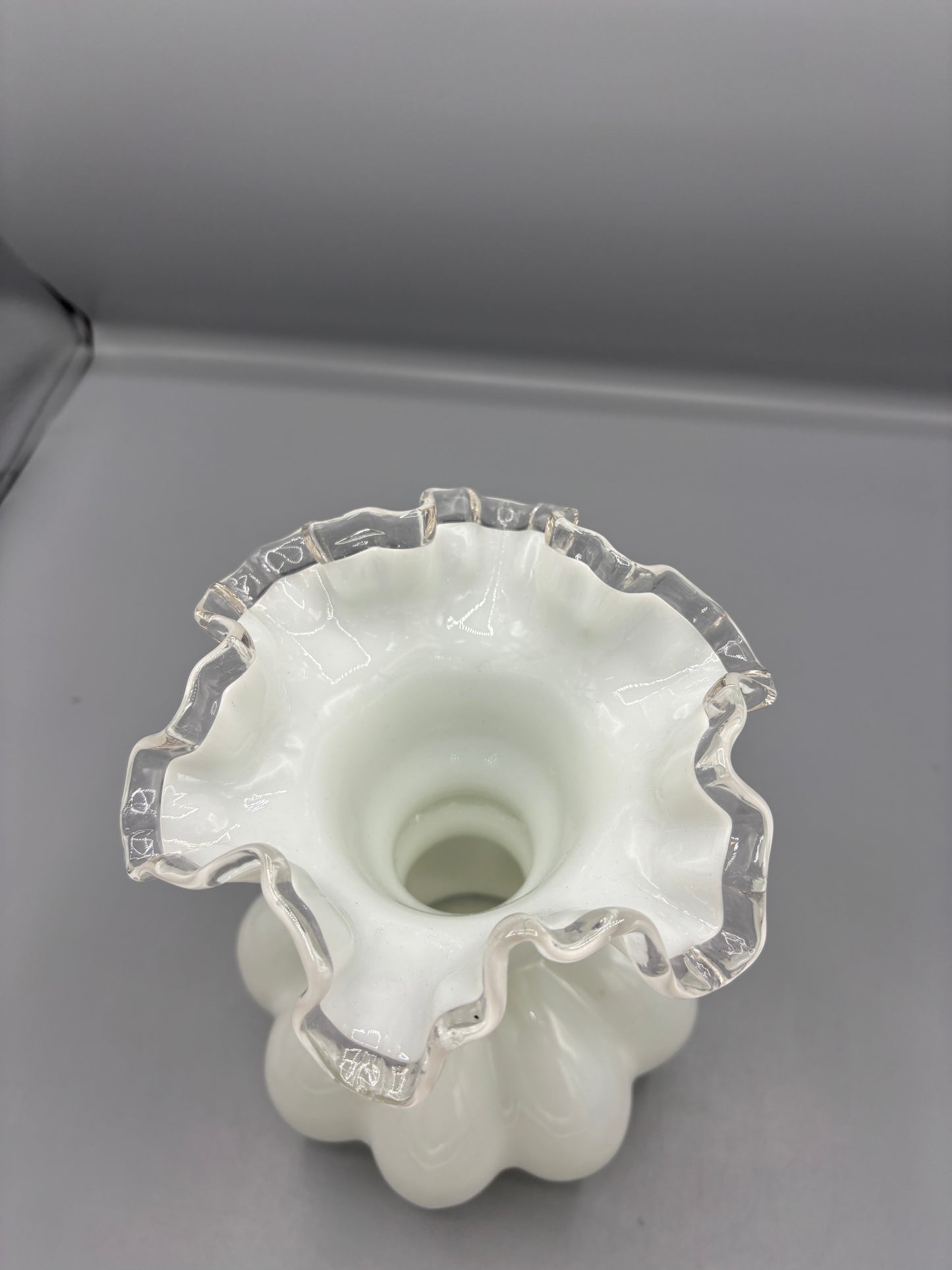 Fenton Silver crest melon glass vase with ruffled rim