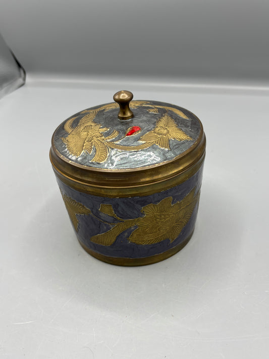 Vintage enamel Cloisonné floral trinket box