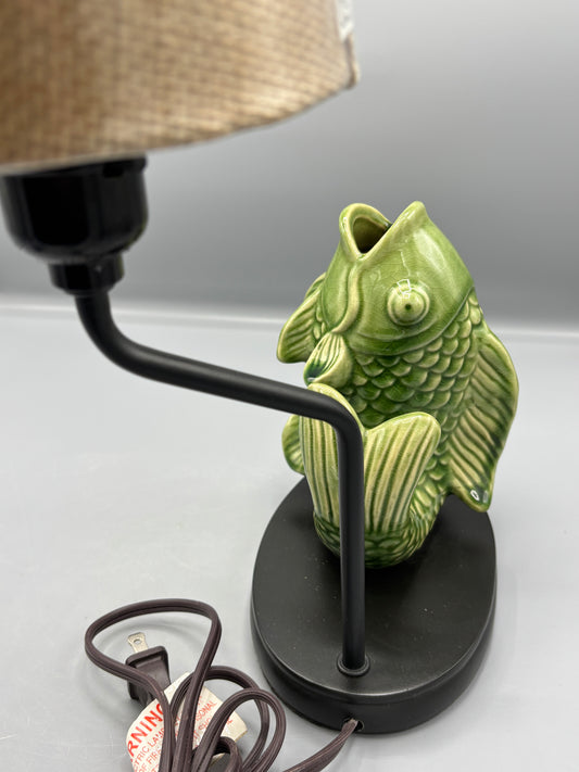 Vintage green ceramic goldfish table lamp