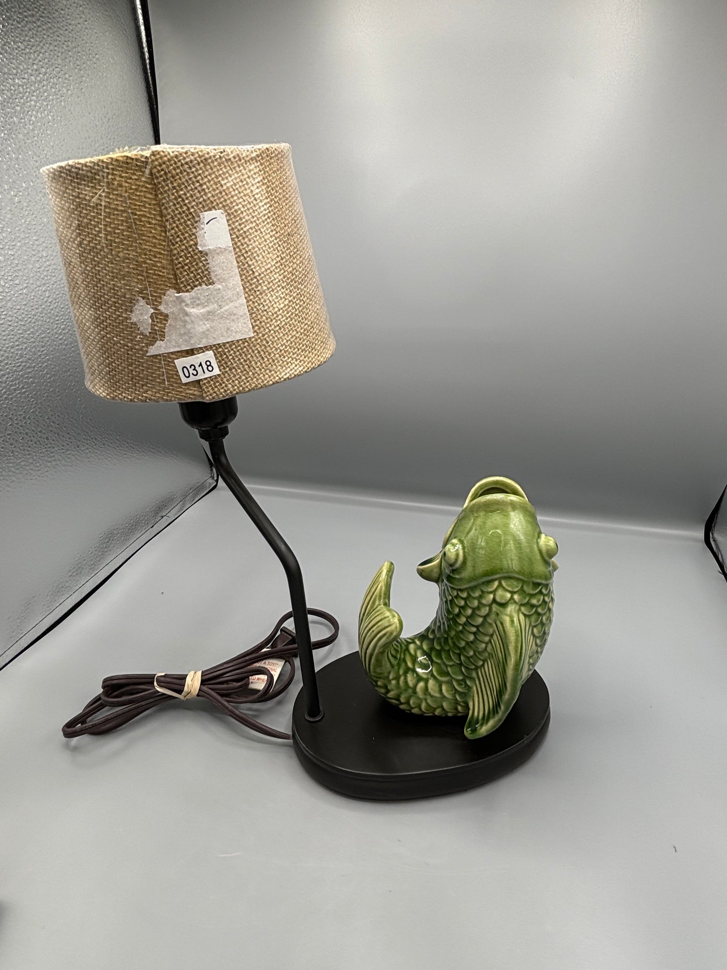 Vintage green ceramic goldfish table lamp
