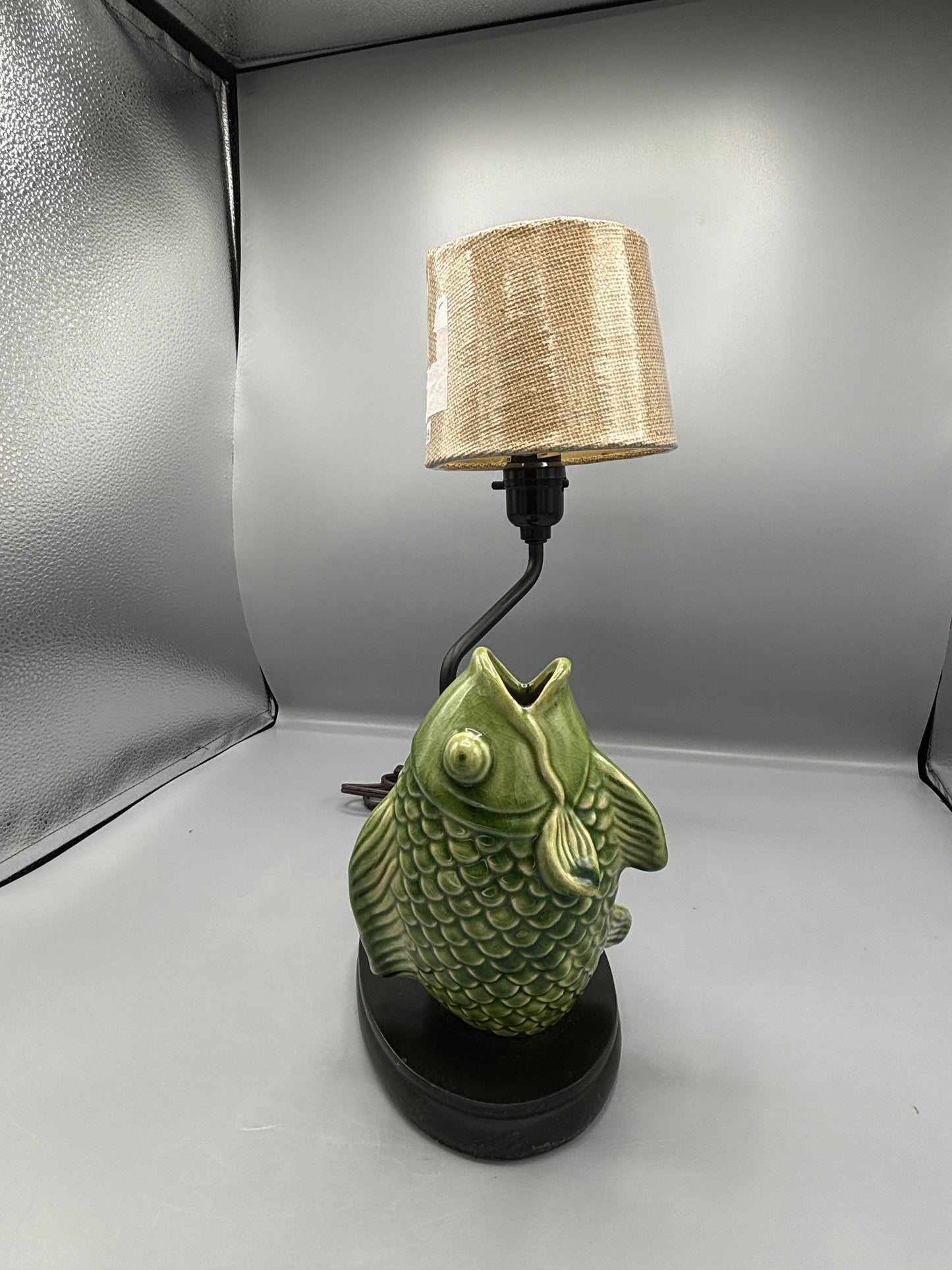 Vintage green ceramic goldfish table lamp