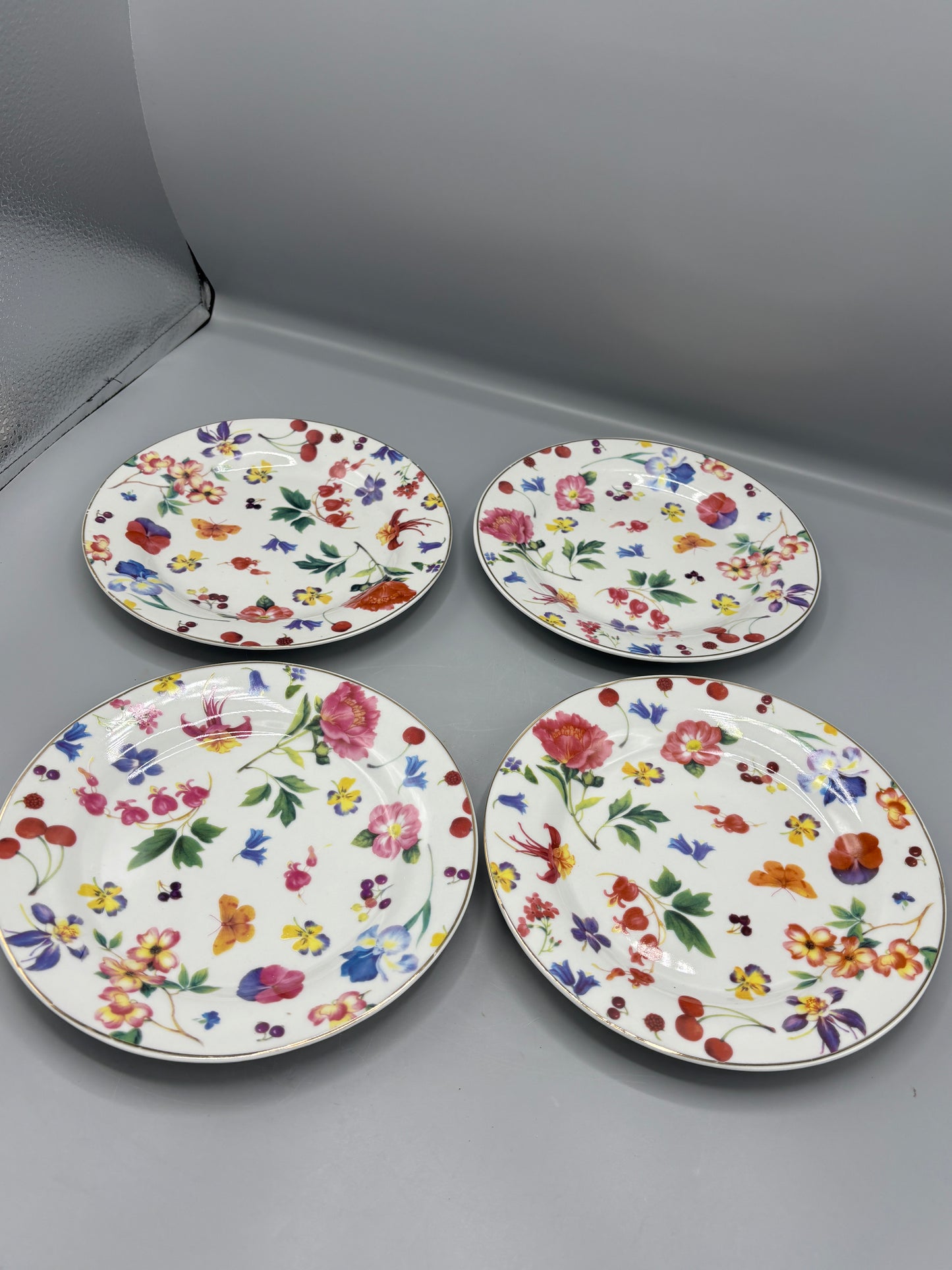 Vintage floral chintz dessert plates