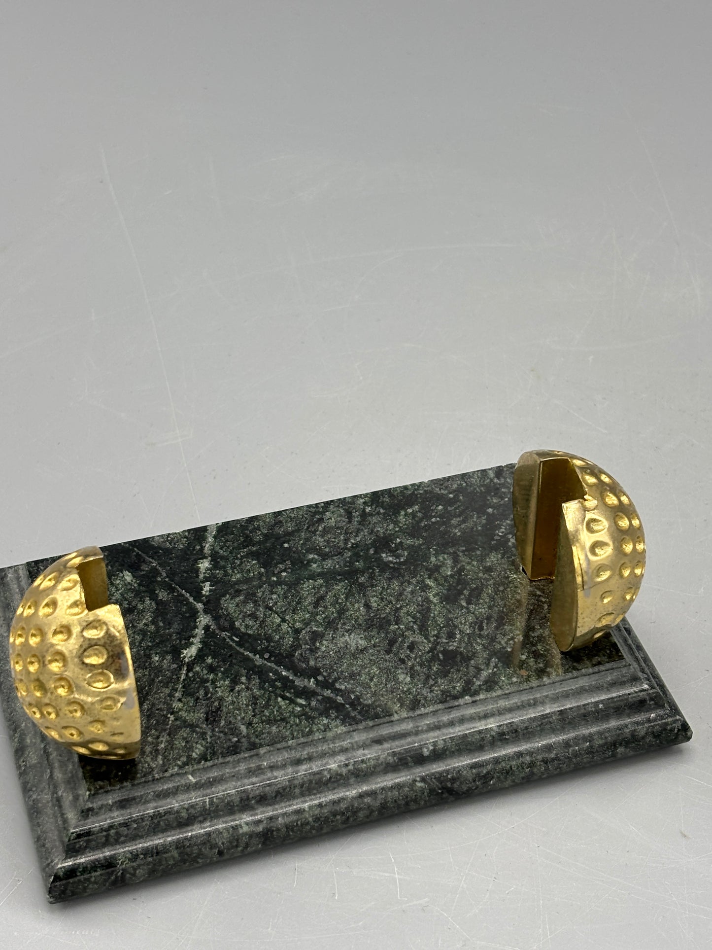 Vintage green marble & brass golf card holder