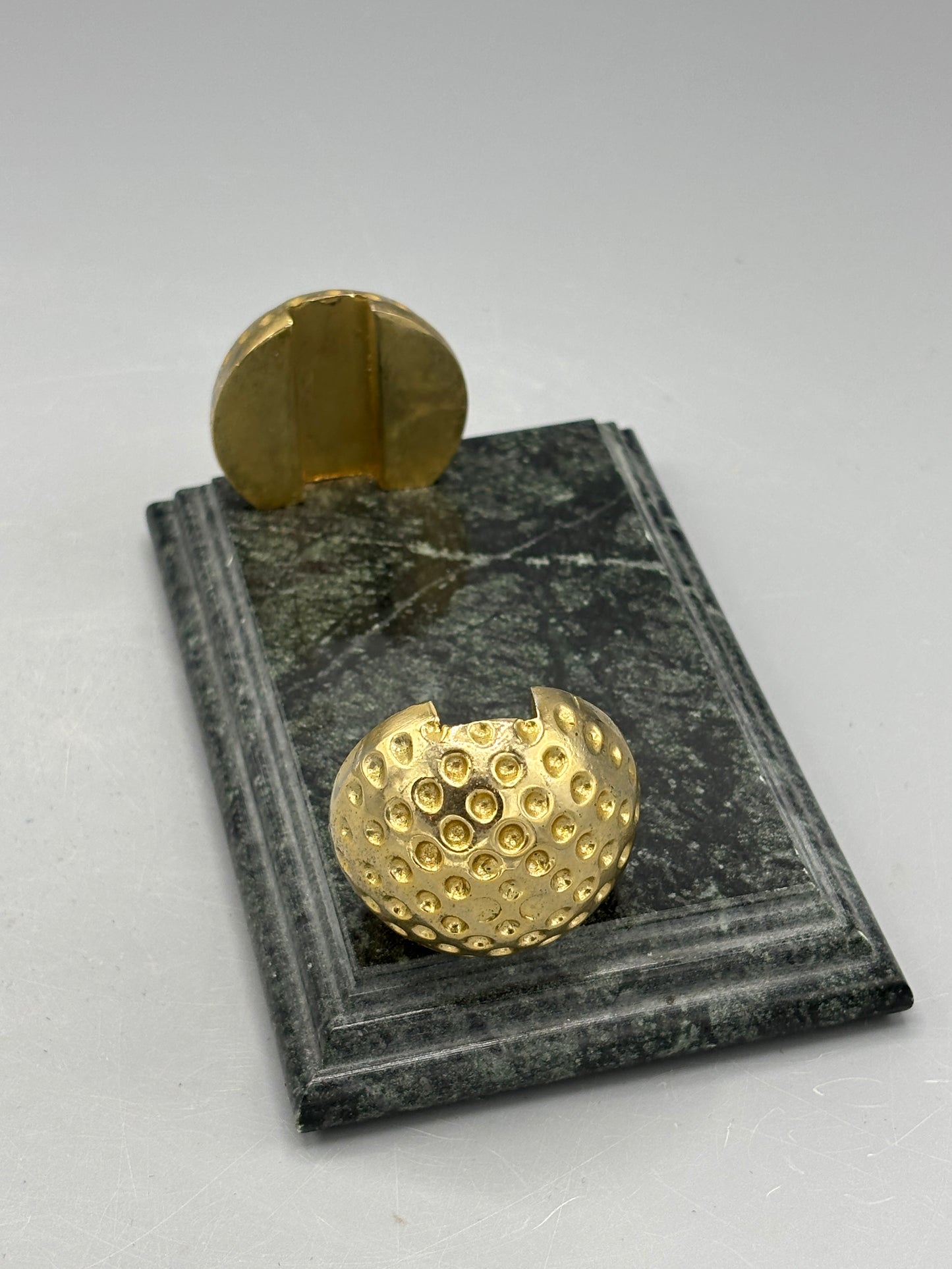 Vintage green marble & brass golf card holder