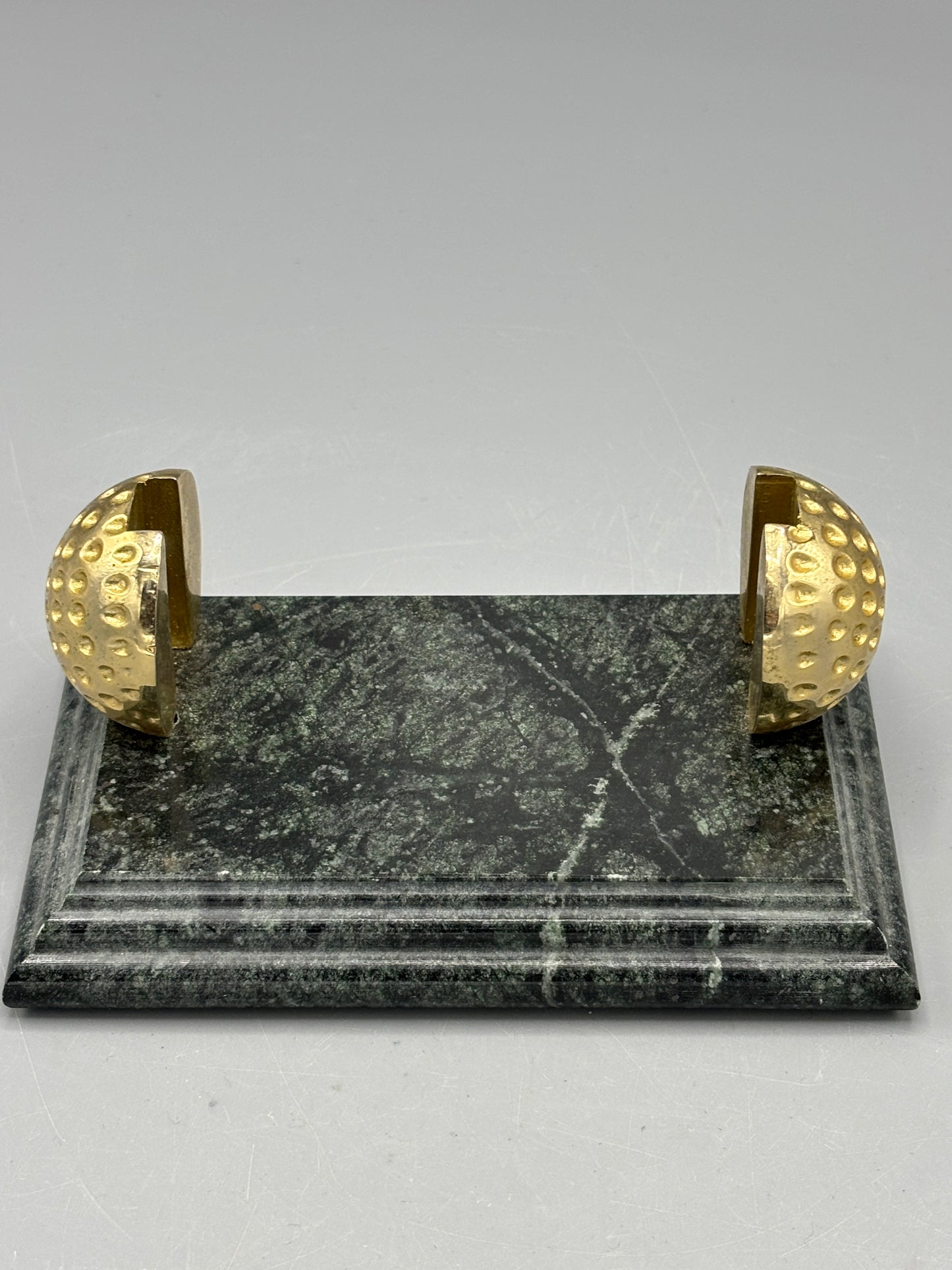 Vintage green marble & brass golf card holder