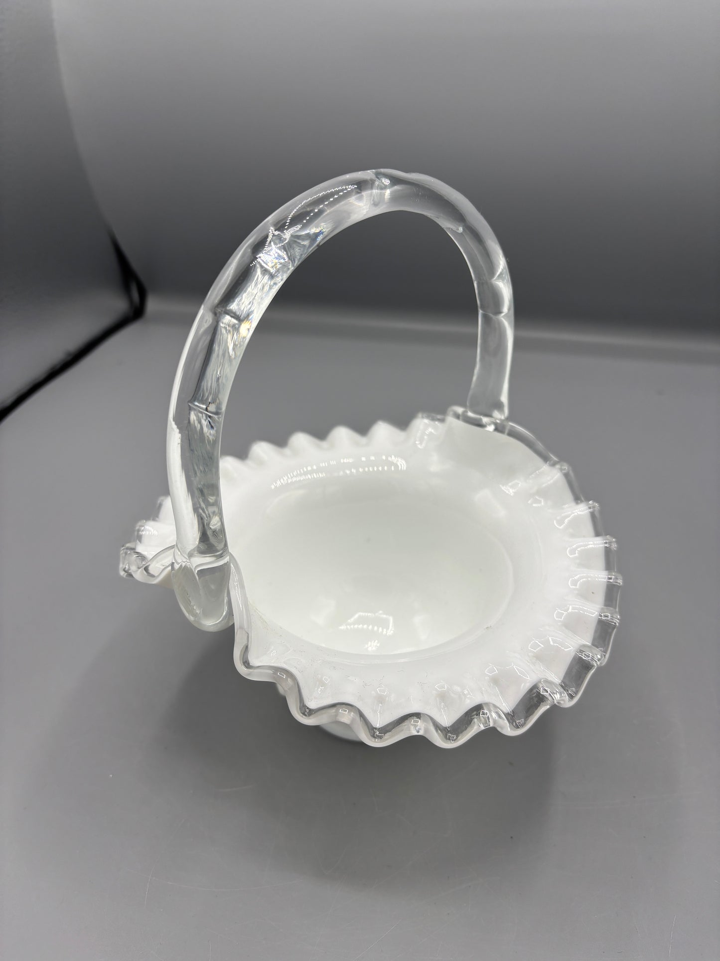 Fenton silver crest ruffled bride basket