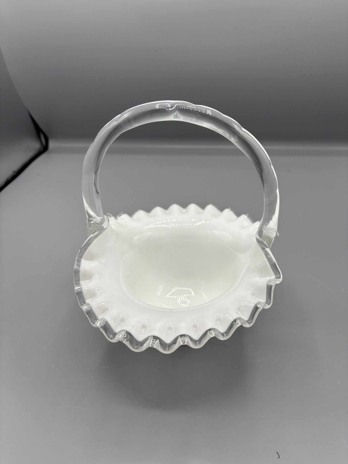 Fenton silver crest ruffled bride basket