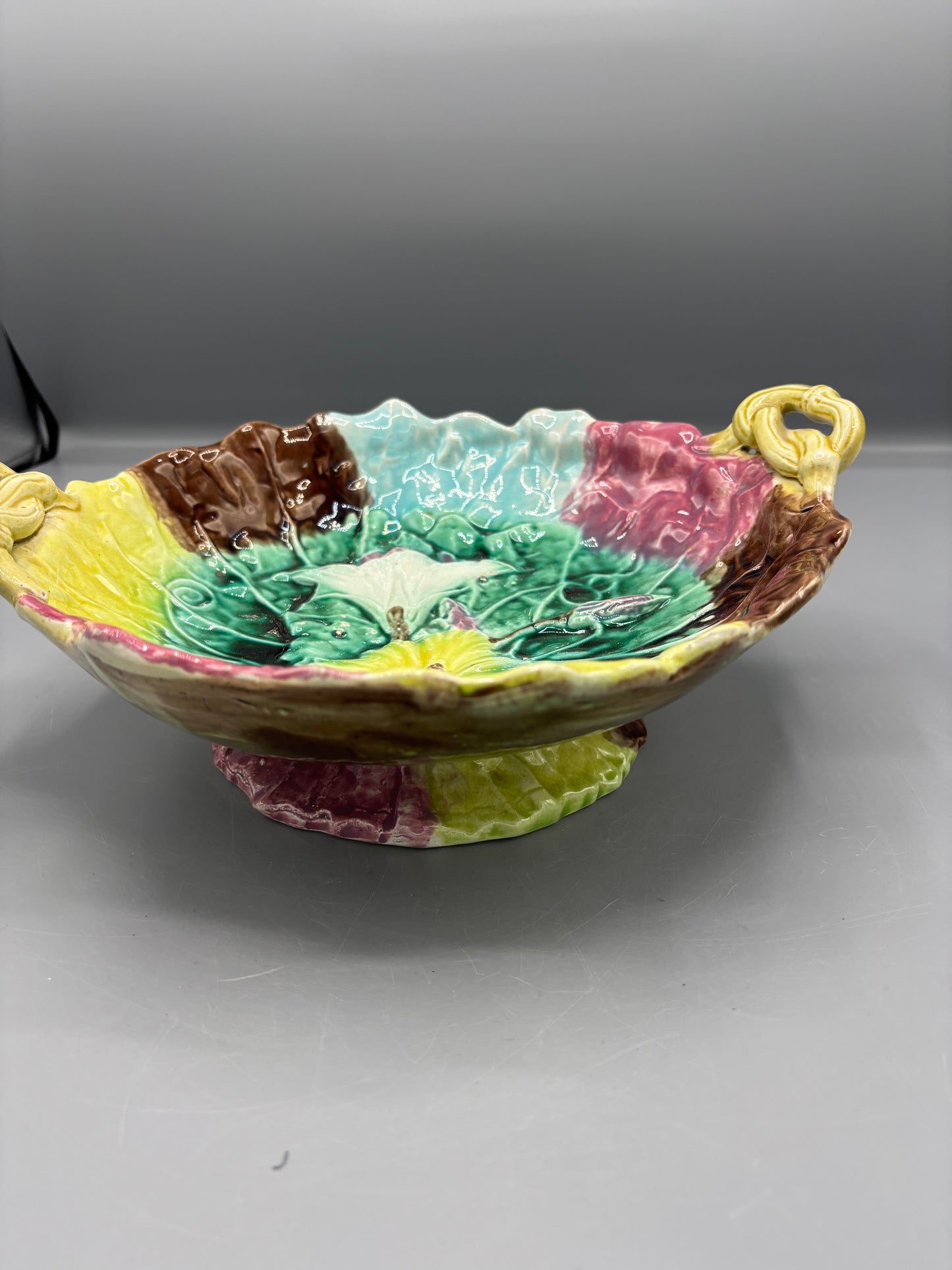 Majolica Morning Glory footed compote bowl