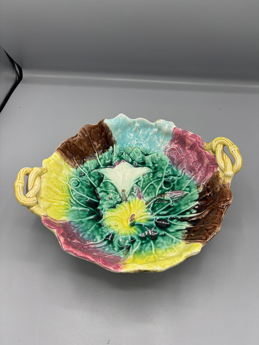 Majolica Morning Glory footed compote bowl