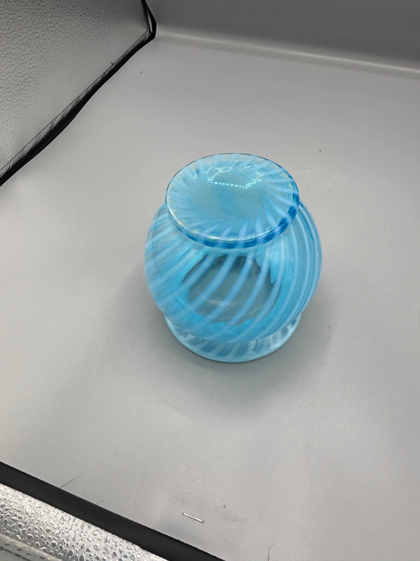 Fenton opalescent blue & white swirl optic glass vase