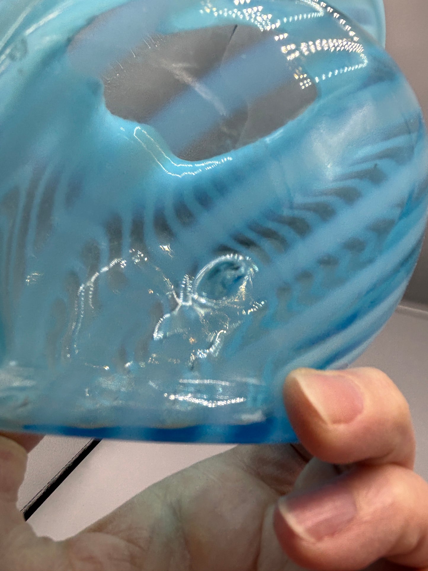 Fenton opalescent blue & white swirl optic glass vase