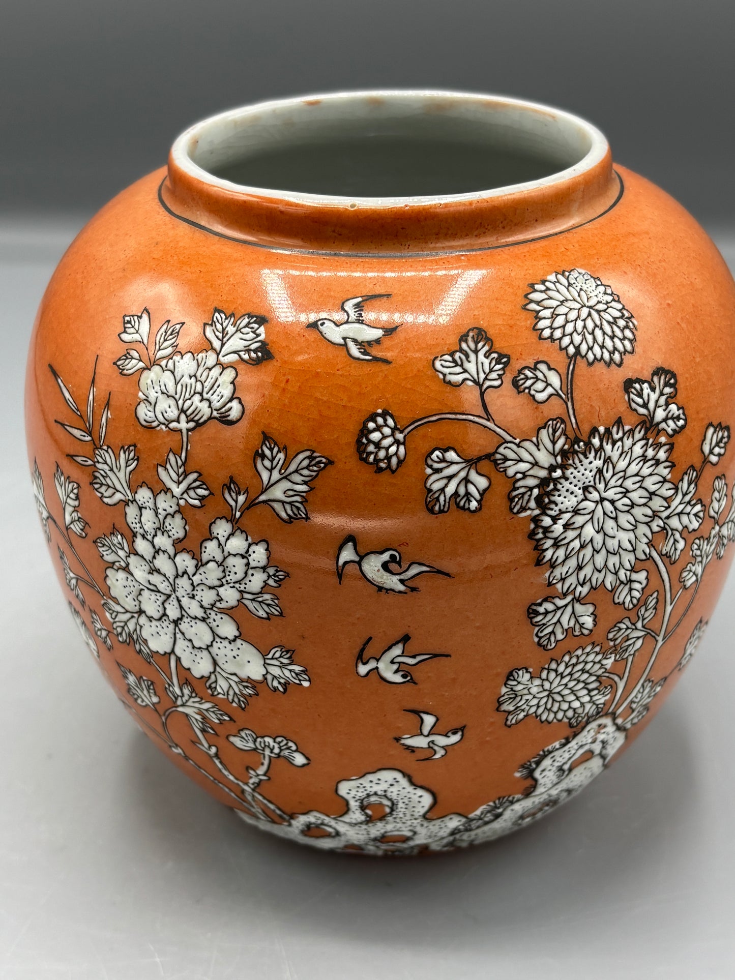 Vintage hand painted porcelain ginger jar