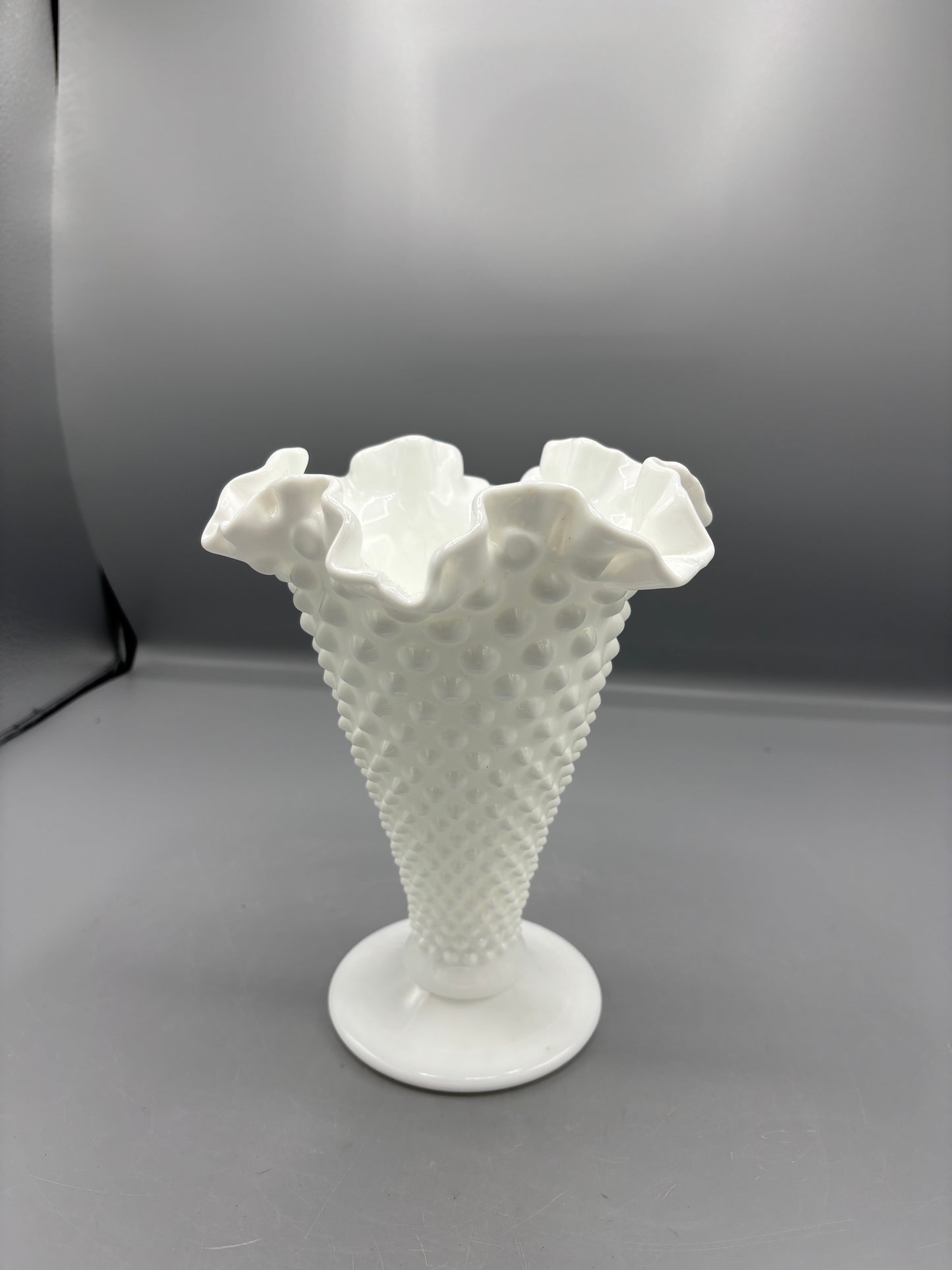 Vintage Fenton hobnail milk glass vase