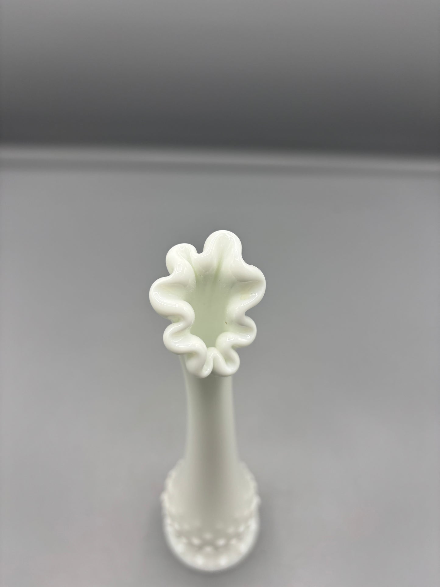 White Fenton hobnail milk glass Swung bud vase