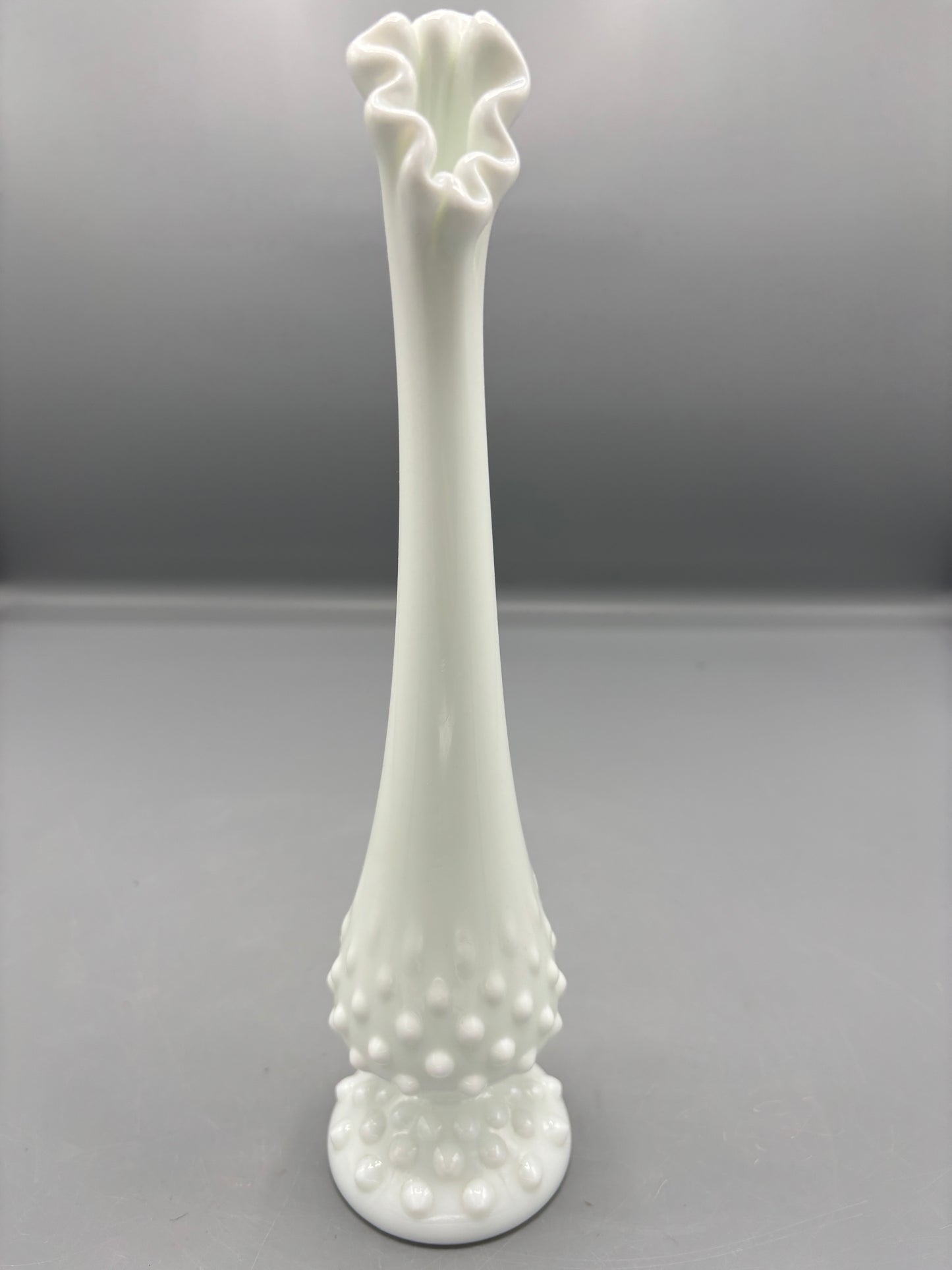 White Fenton hobnail milk glass Swung bud vase