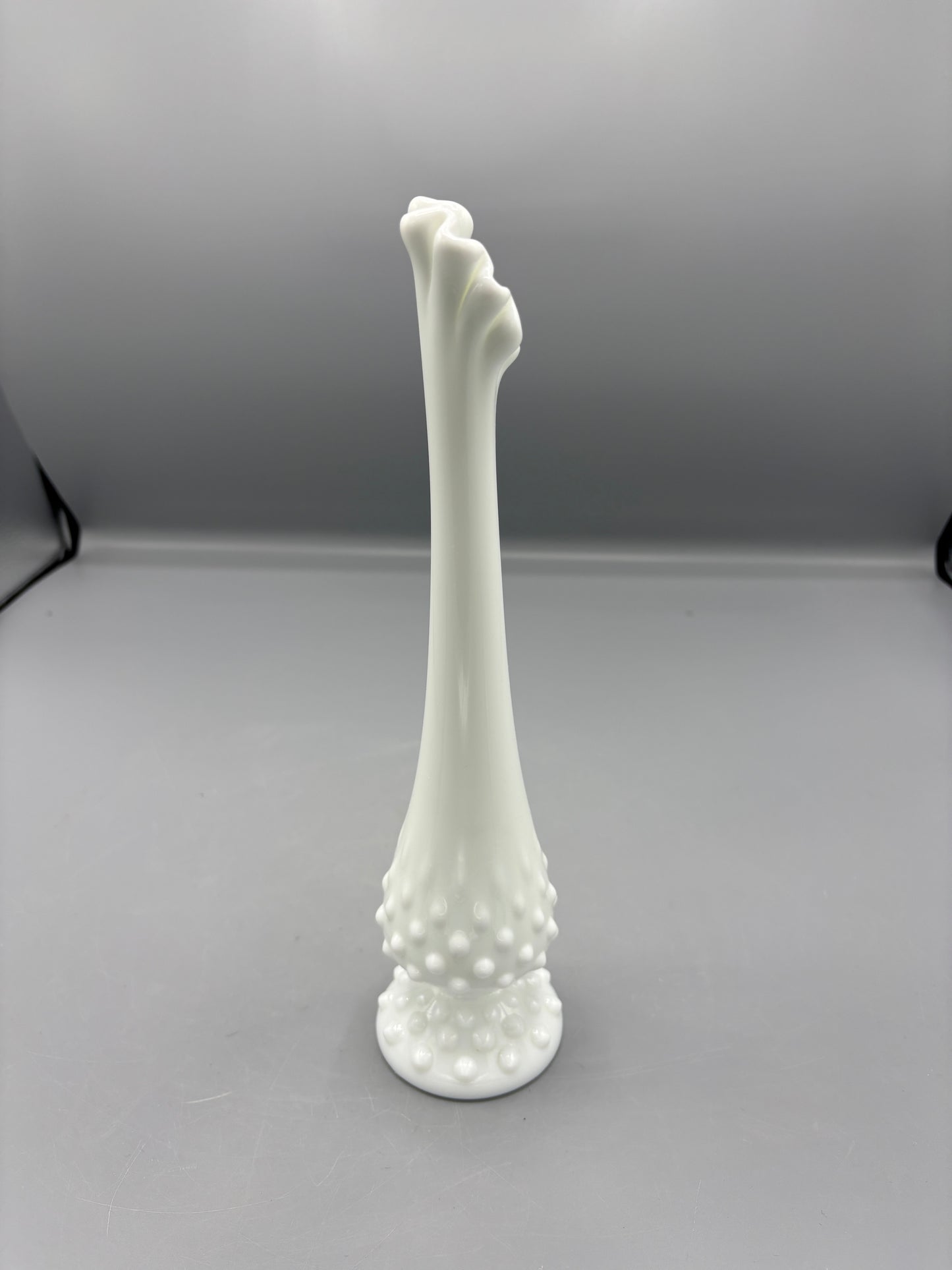 White Fenton hobnail milk glass Swung bud vase