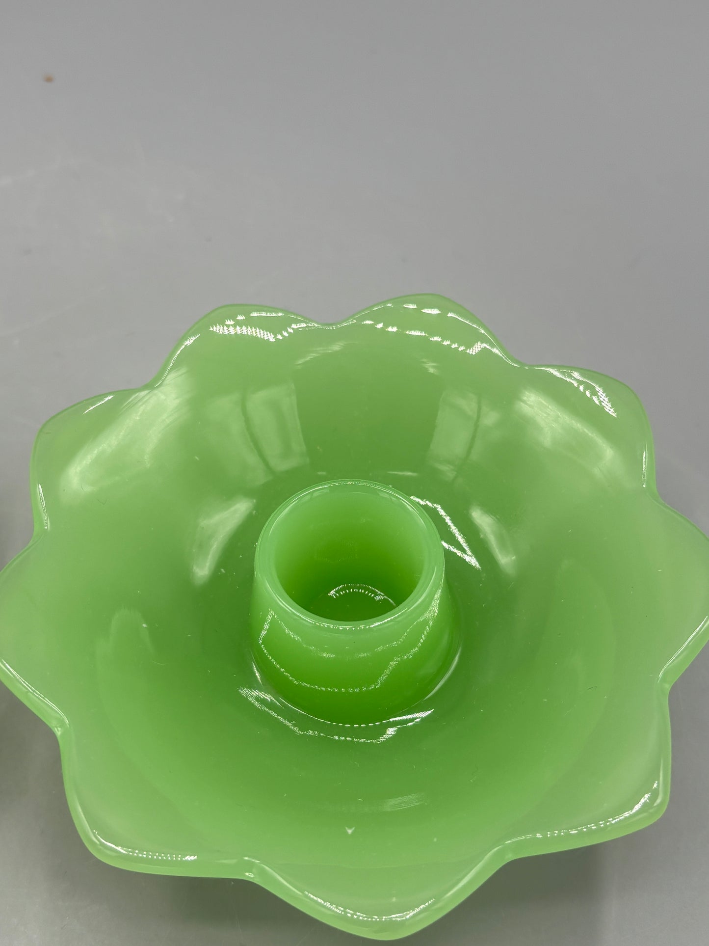 Pair of Vintage Jadeite green candle holders Fenton
