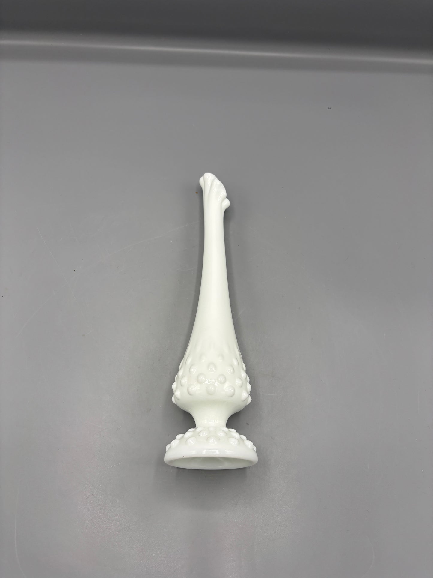 White Fenton hobnail milk glass Swung bud vase