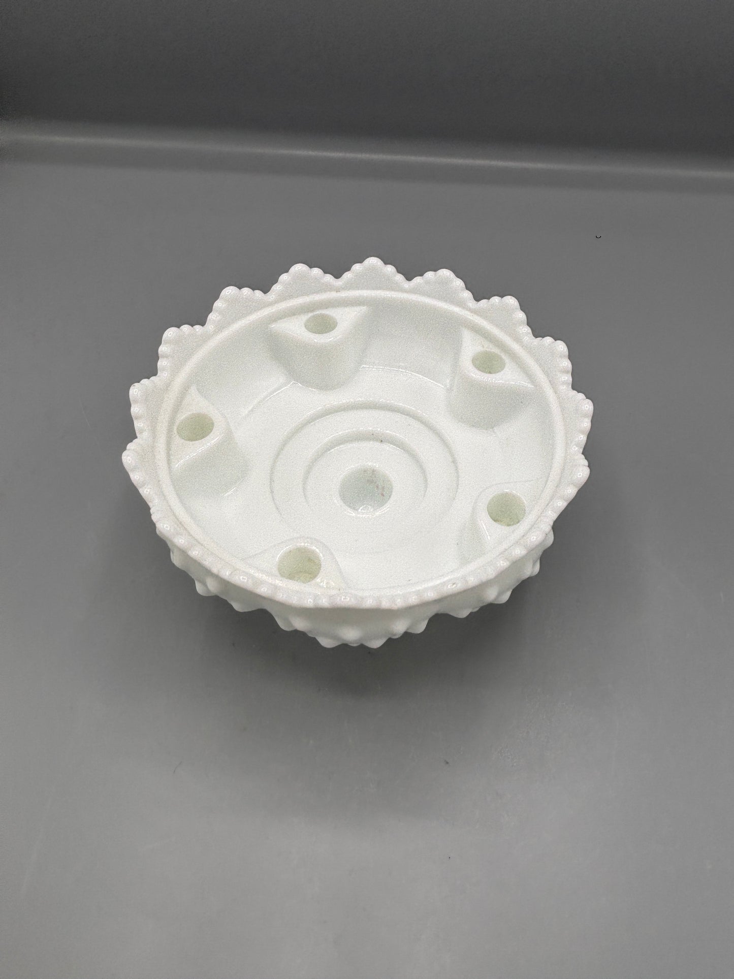 White Fenton hobnail milk glass footed taper candle holder