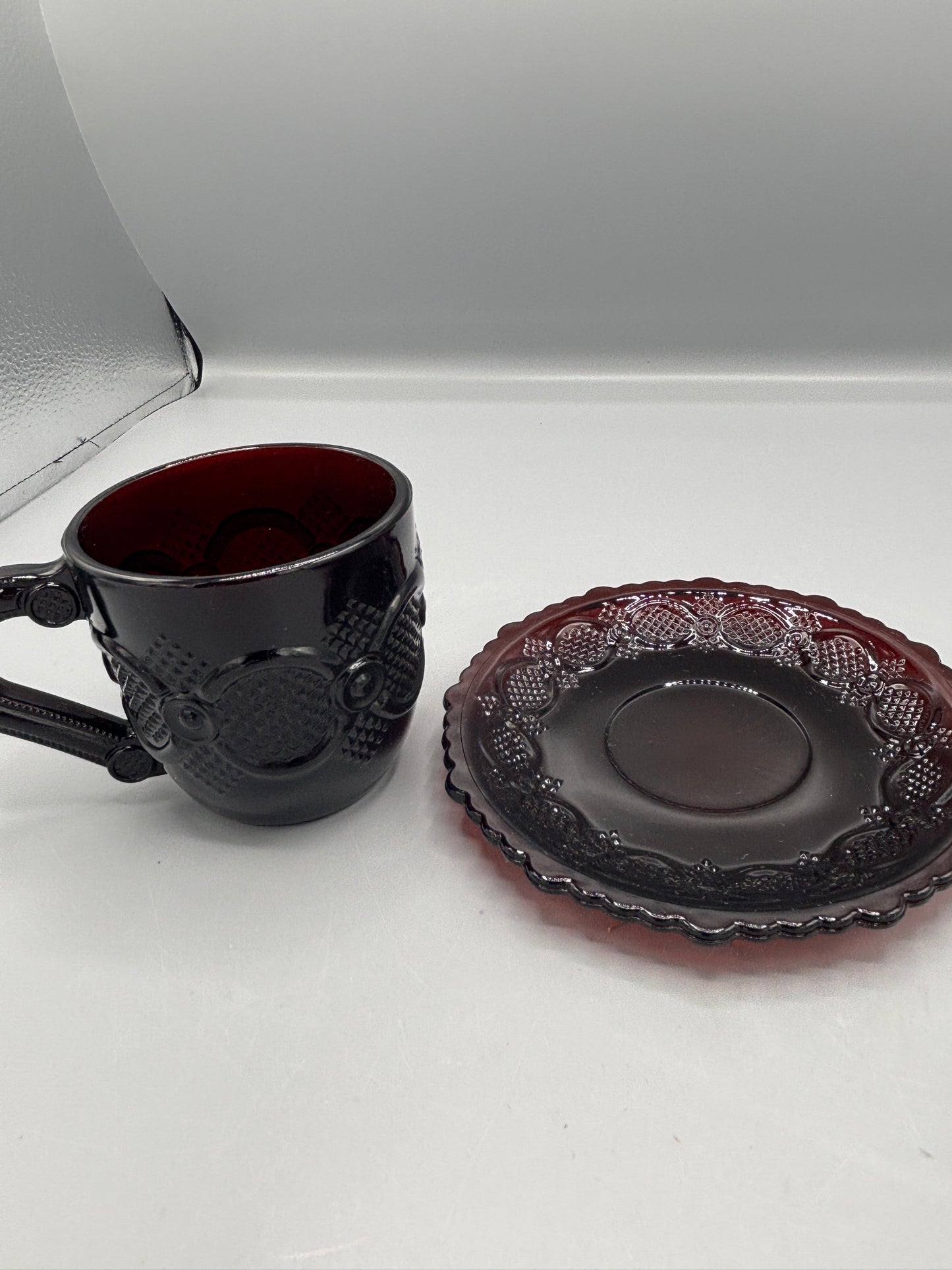 Avon Cape Cod ruby teacup & saucer