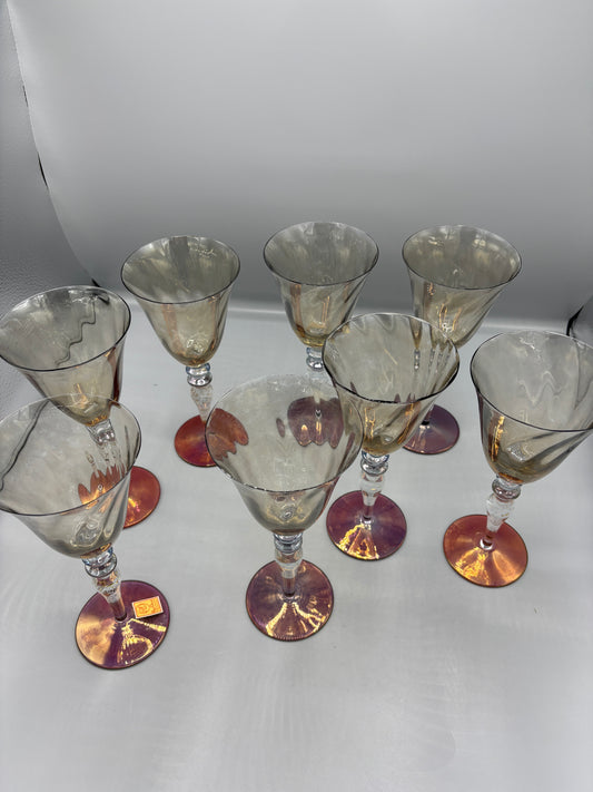 Set of 8 Iridescent Amber tone goblet