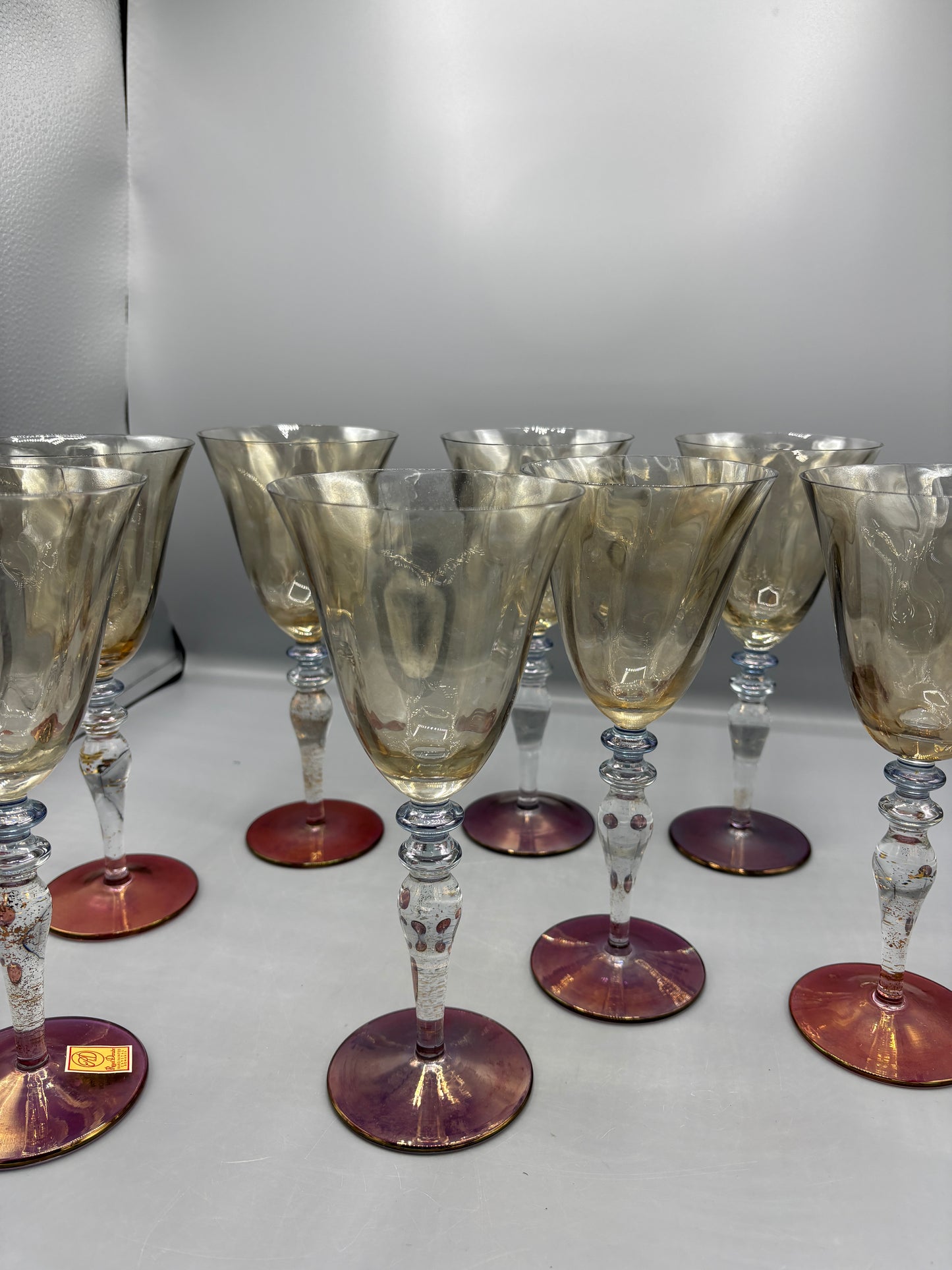 Set of 8 Iridescent Amber tone goblet