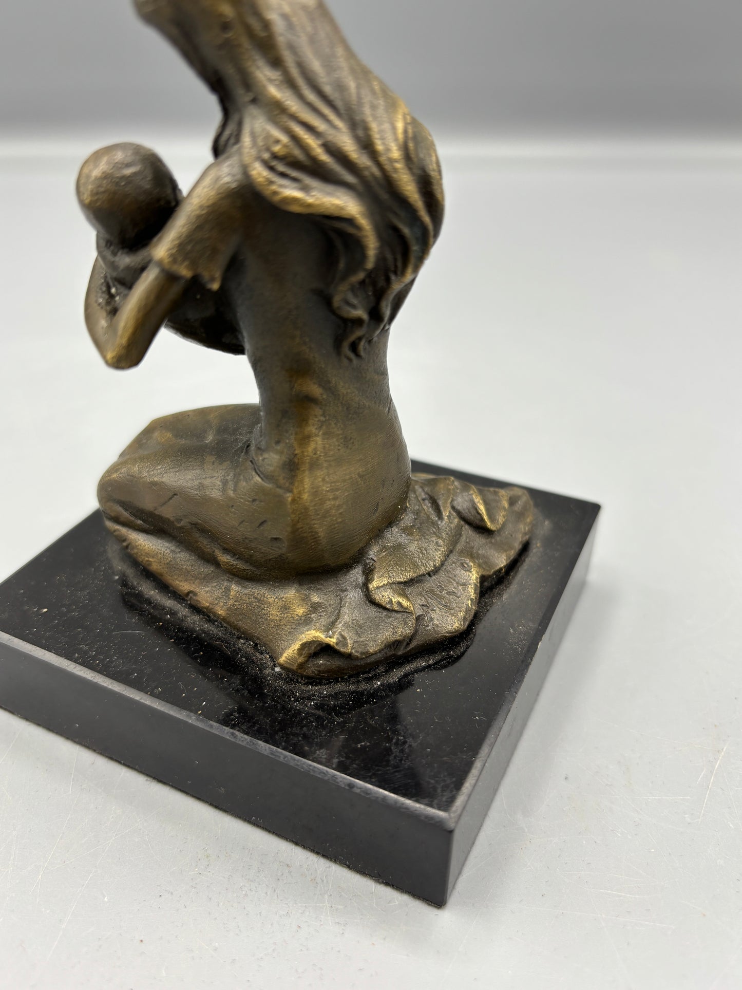 Vintage Bronze "Milo" Mothers embrace on black marble