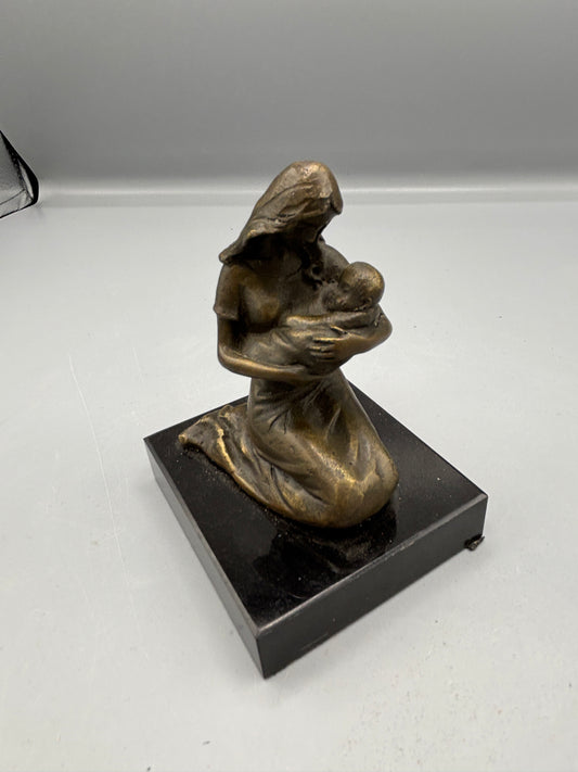 Vintage Bronze "Milo" Mothers embrace on black marble