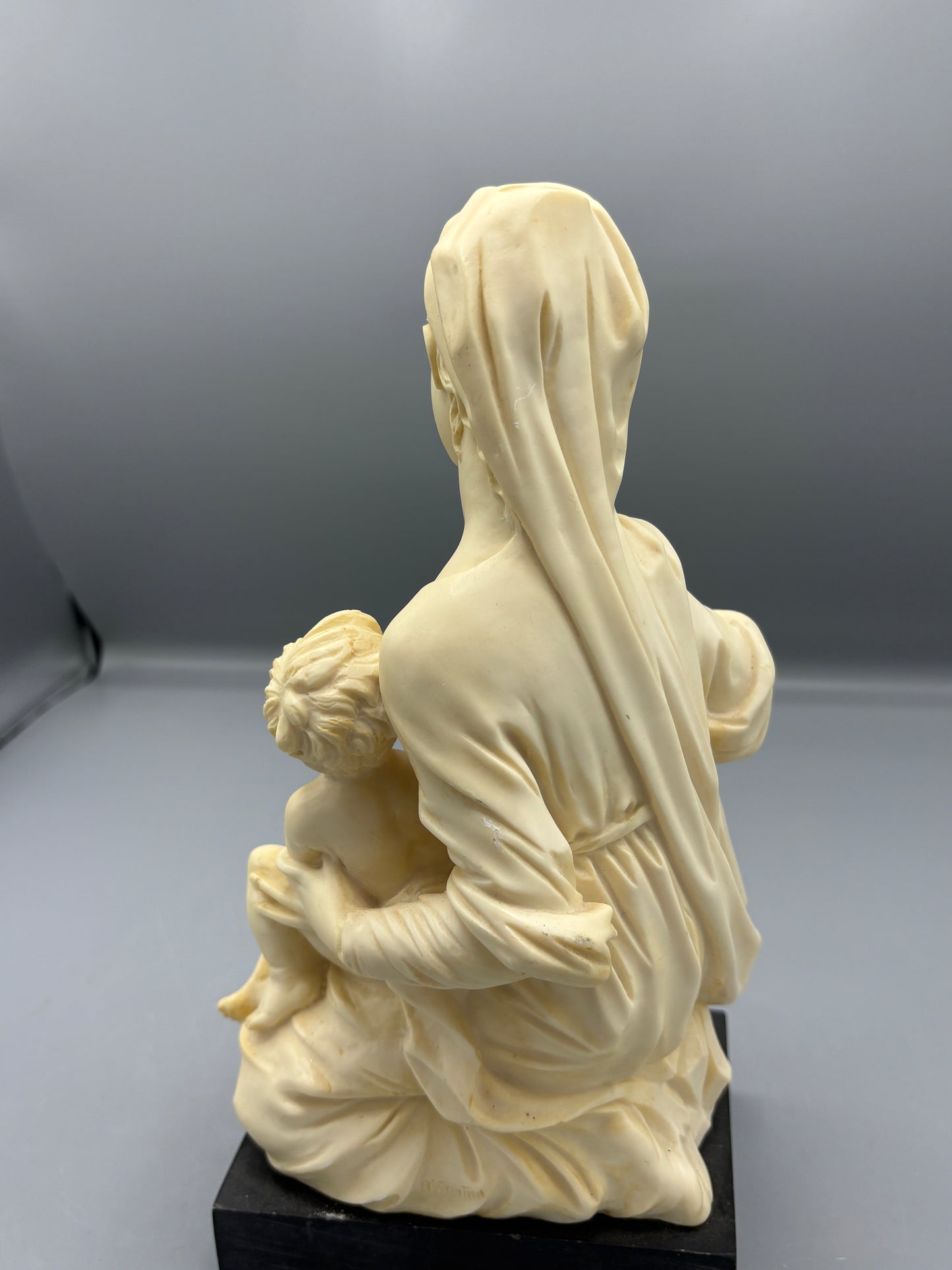 Vintage Santini Virgin Mary & Baby statue on stone base