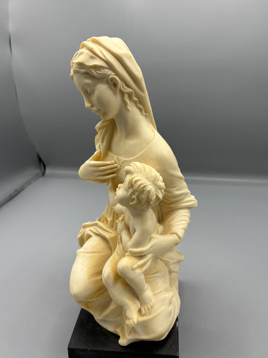 Vintage Santini Virgin Mary & Baby statue on stone base
