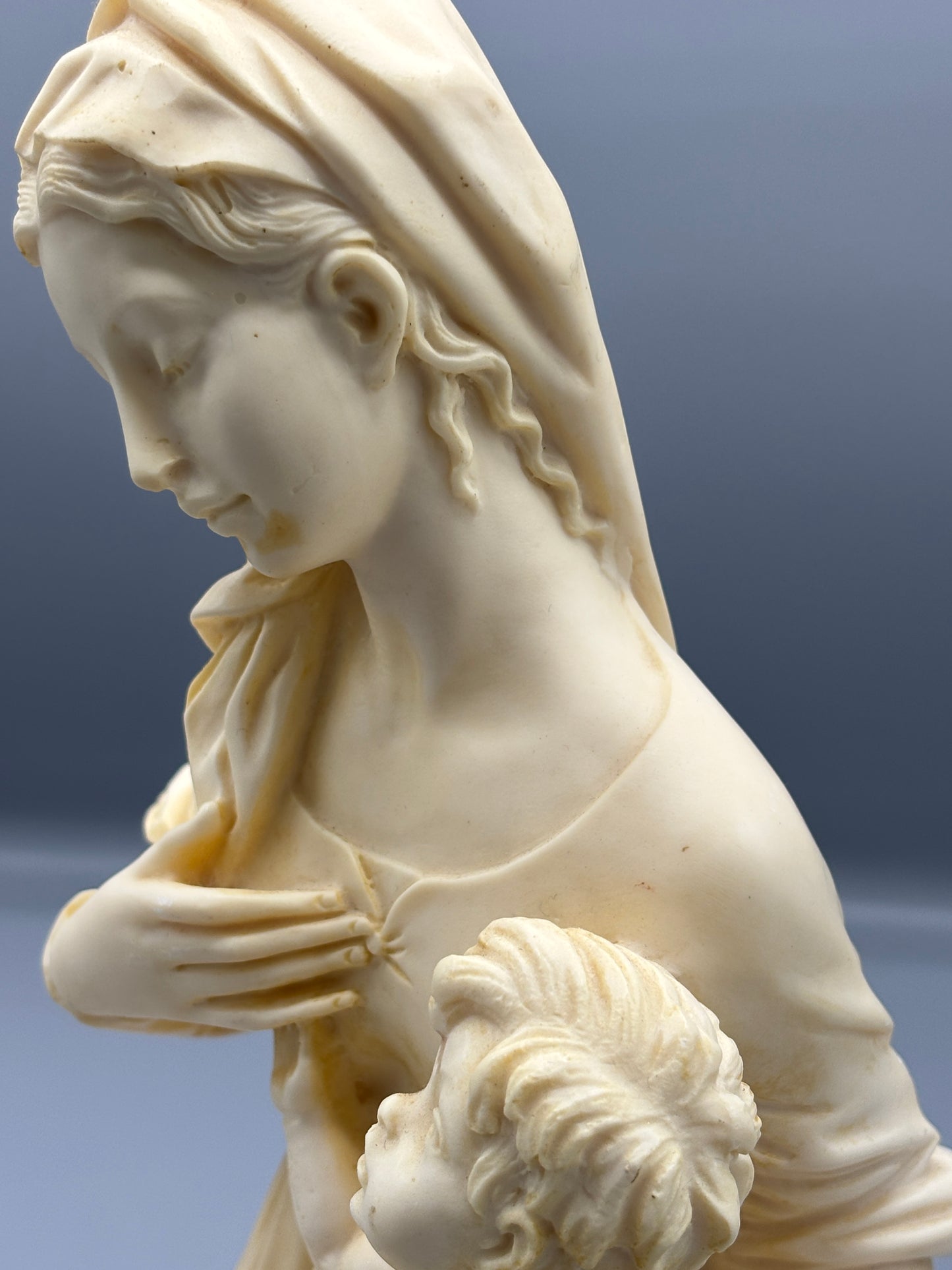 Vintage Santini Virgin Mary & Baby statue on stone base