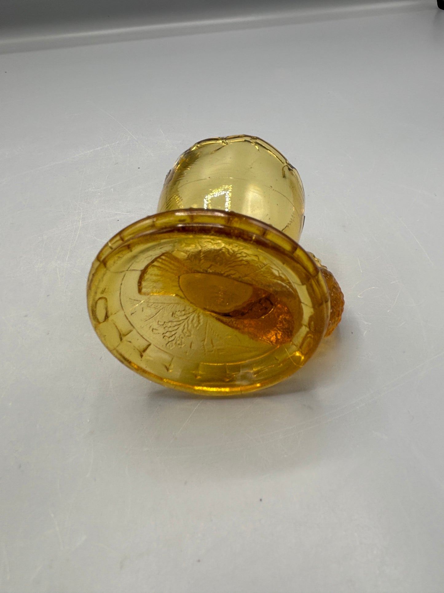 Viking Indianna glass Amber egg cup with bird toothpick holder