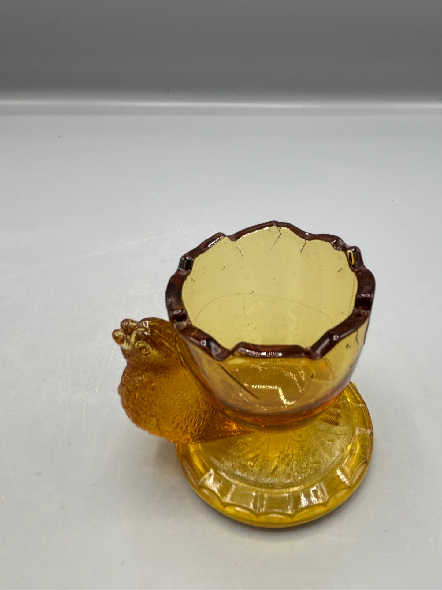 Viking Indianna glass Amber egg cup with bird toothpick holder