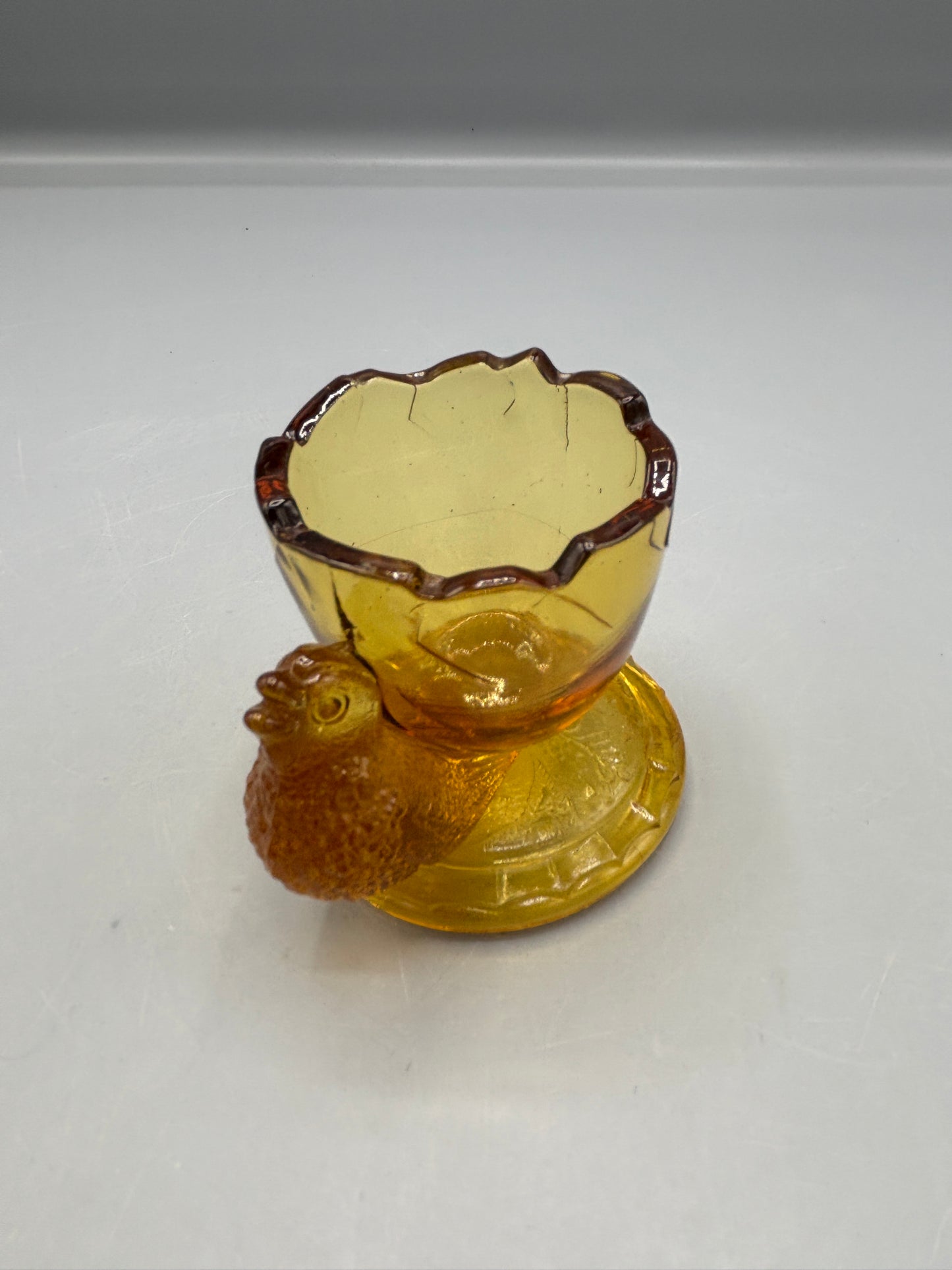 Viking Indianna glass Amber egg cup with bird toothpick holder