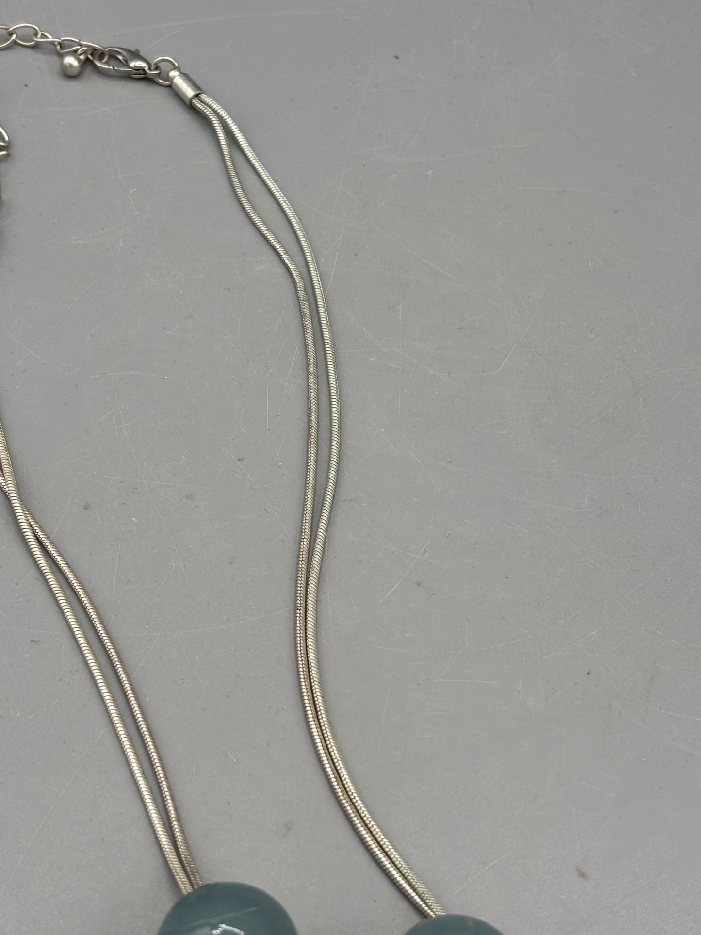 Silver tone blue & brown necklace