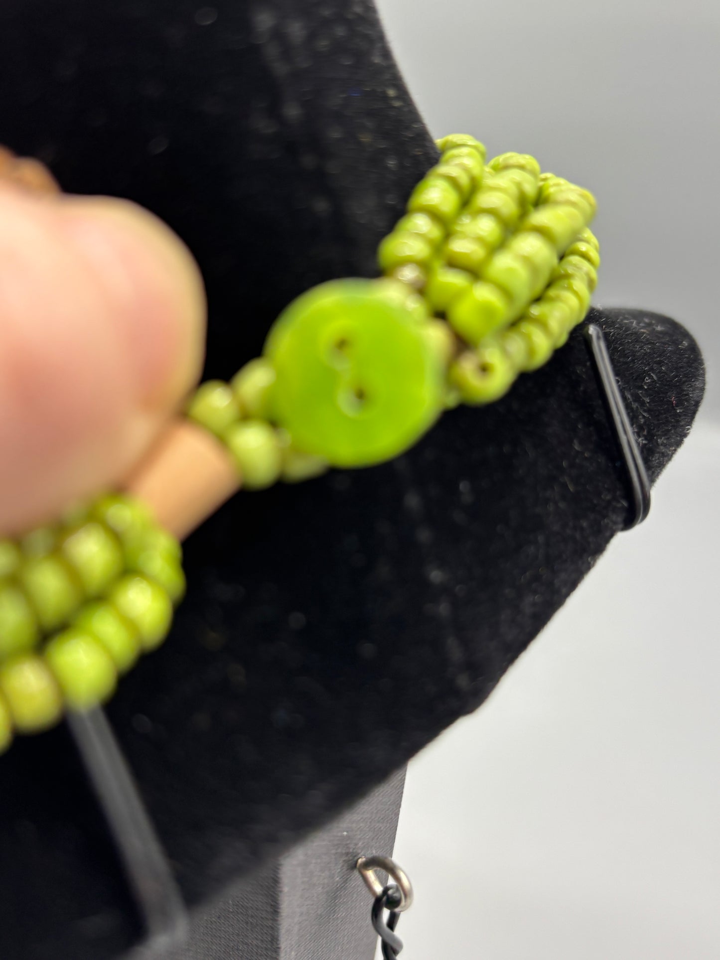 Multi Strand green wood necklace