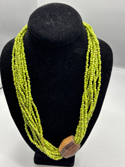 Multi Strand green wood necklace