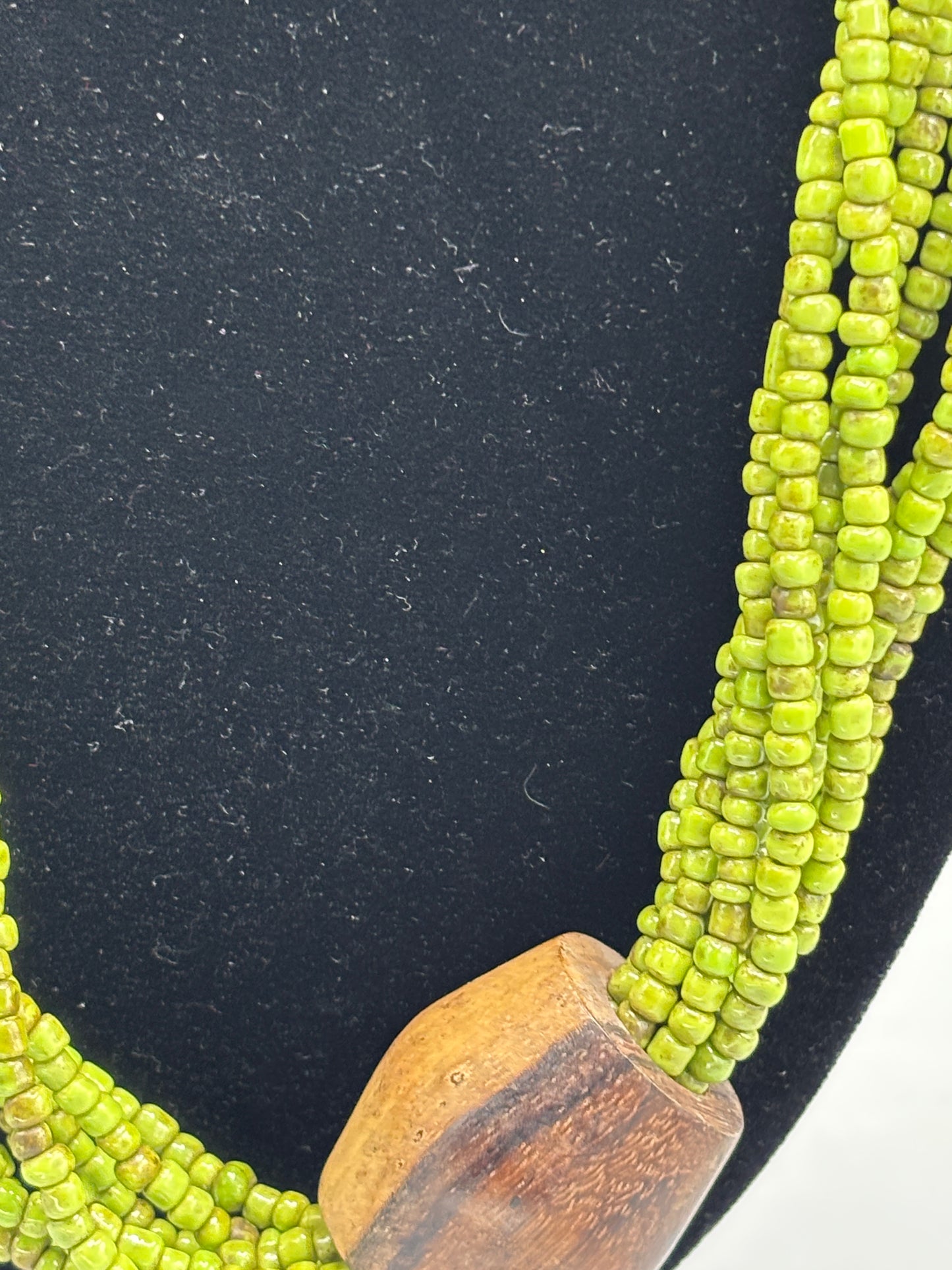 Multi Strand green wood necklace