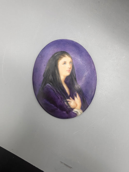 Hand painted portrait brooch on porcelain insert