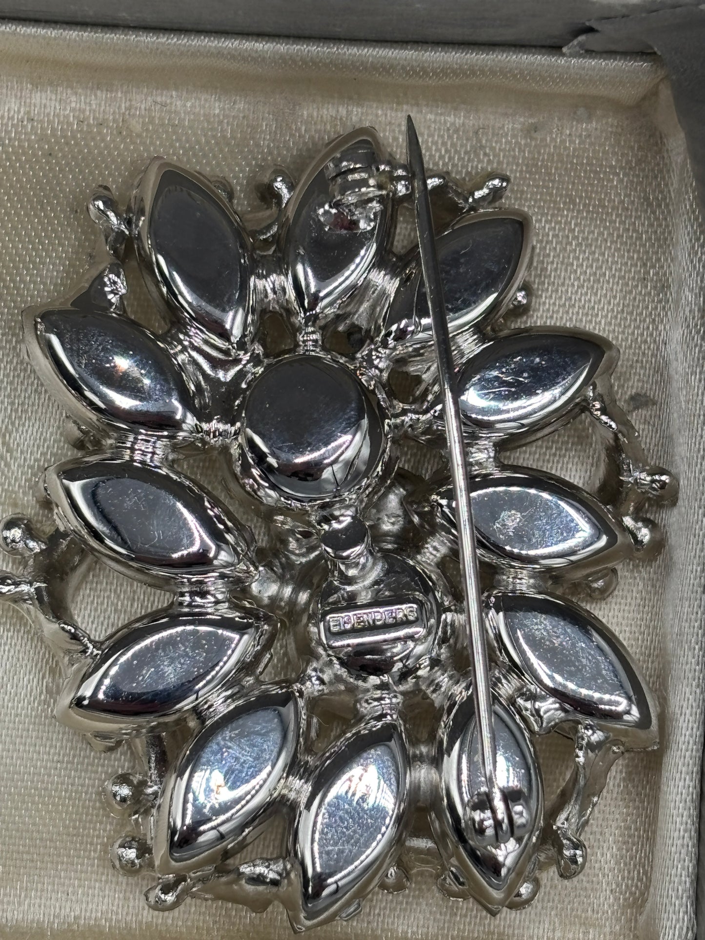 Eisenberg silver tone rhinestone brooch & clip on earrings