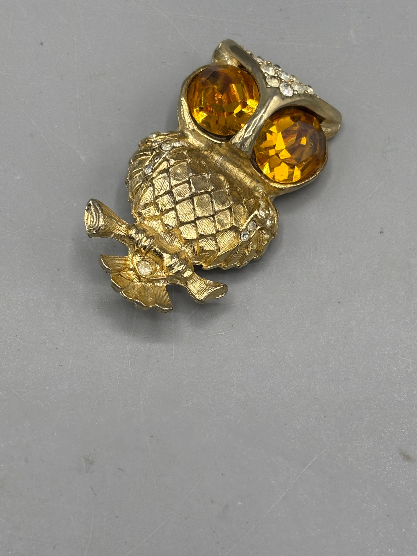 Vintage yellow tone owl with big yellow eyes
