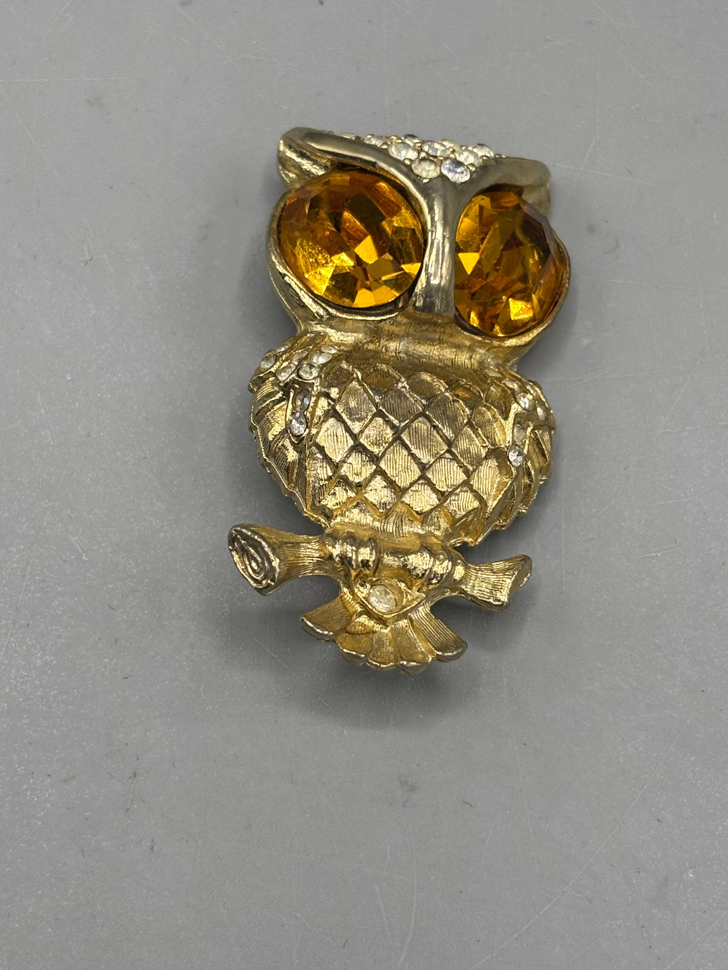 Vintage yellow tone owl with big yellow eyes