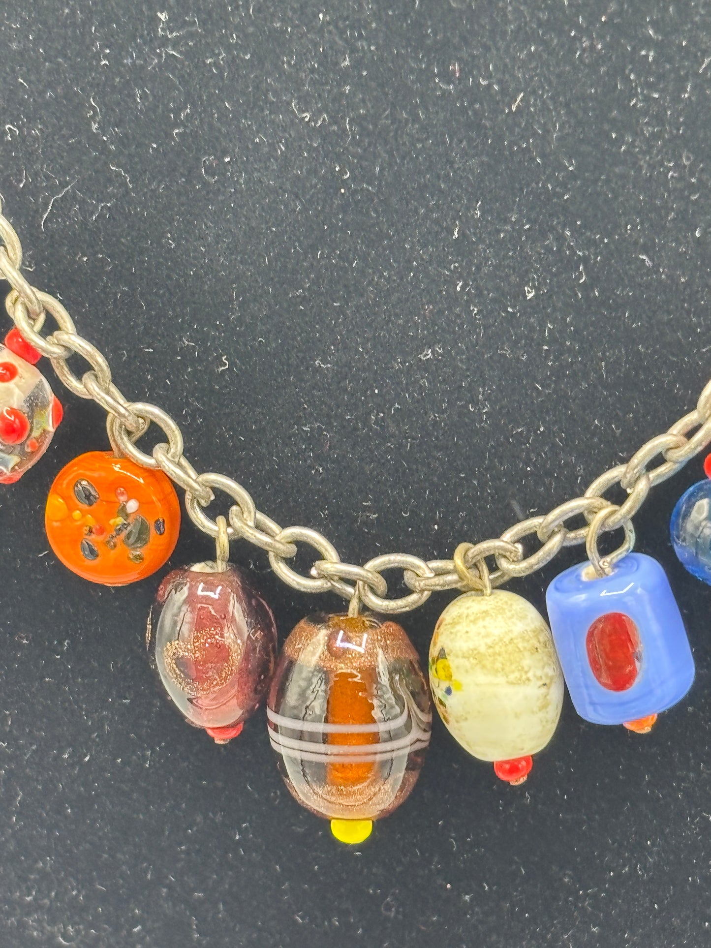 Colorful glass charm silver chain