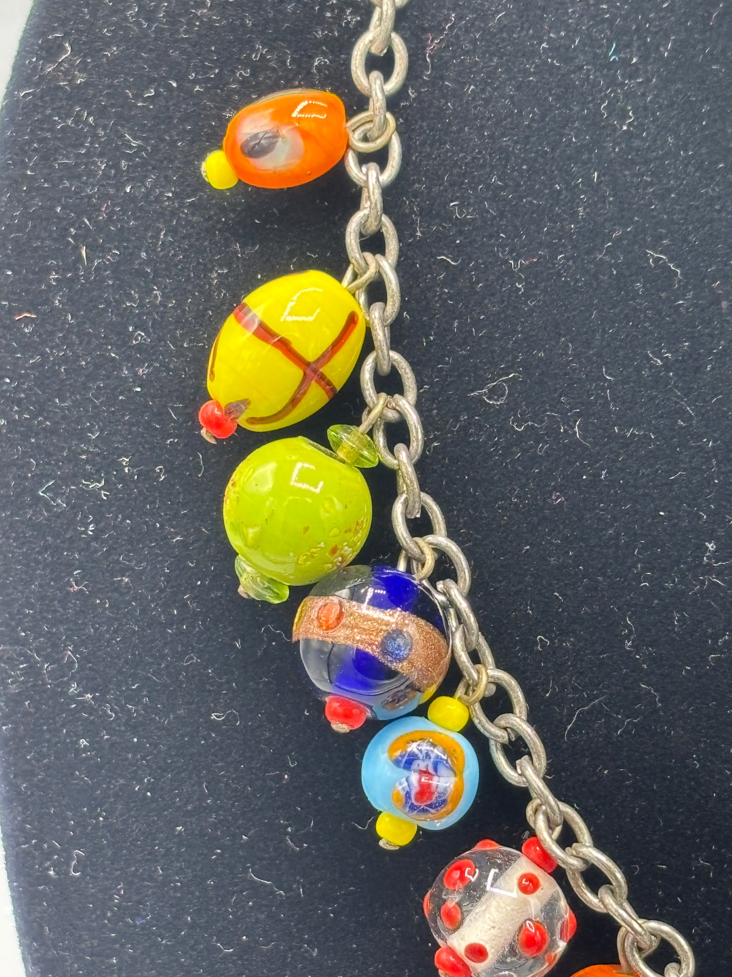 Colorful glass charm silver chain